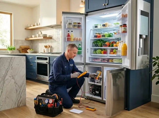 Appliance Repair Hero refrigerator technician testing a fridge on a Bairdford, PA service call